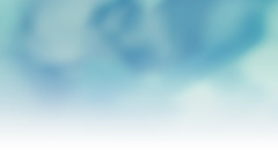 Azul, verde água e menta em movimento suave, com degradê até uma base branca.